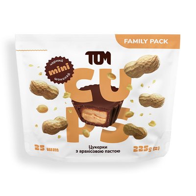 Цукерки з арахісової пастою чорний шоколад - Family Pack, TOM peanut butter, 225 г 21478-01 фото